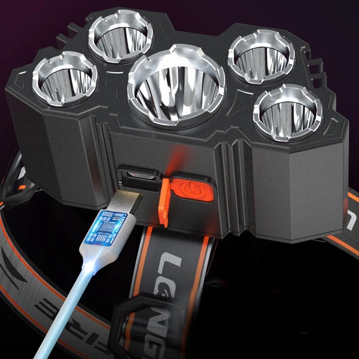 MOCNA LATARKA CZOŁOWA NA GŁOWĘ CZOŁÓWKA 5 LED CREE XPE T6 AKUMALOTOR