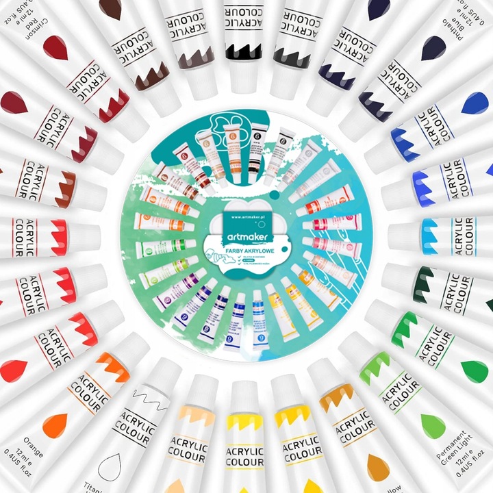 Farby Akrylowe Akryle Farbki Do Malowania 24 szt 12 ml Paletka Zestaw Farb