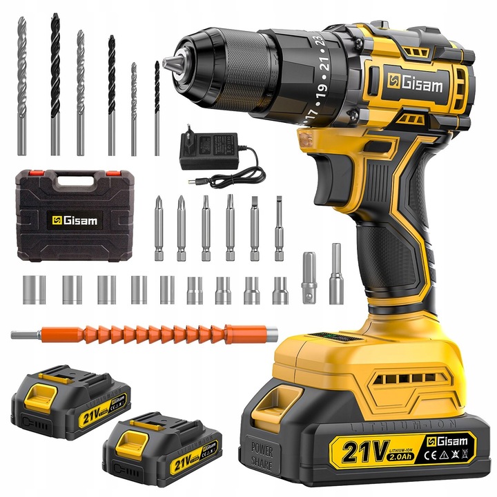 Zestaw bezszczotkowej wiertarki udarowej/wkrętarki 21V - 2 baterie +