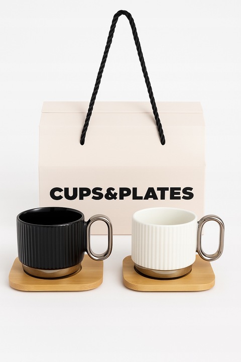 Zestaw 2 filiżanek do kawy w ozdobnym pudełku na prezent podstawki bambus