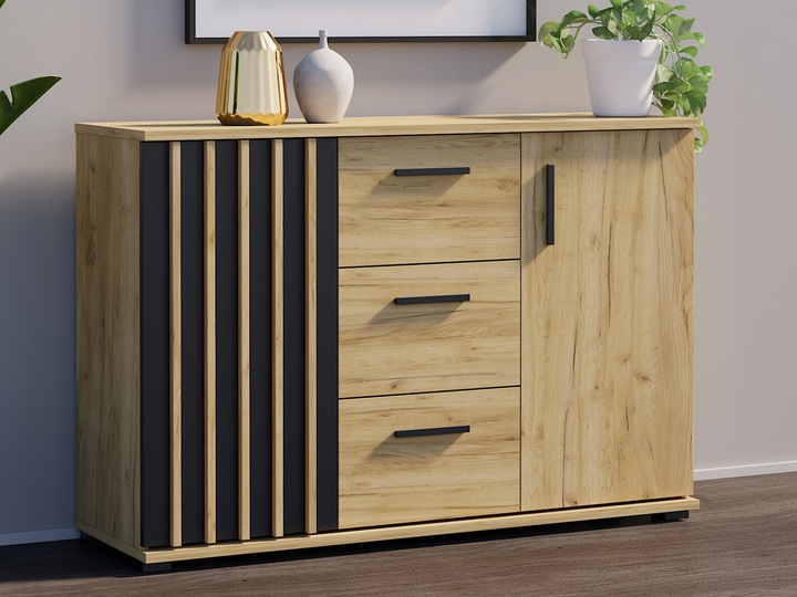 KOMODA Z LAMELAMI SZUFLADY SZAFKI 120 CM NOWOCZESNA LOFT POJEMNA