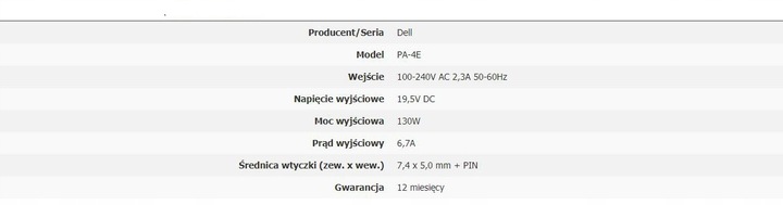 Zasilacz Ładowarka do Stacji Dokującej Dell Dock