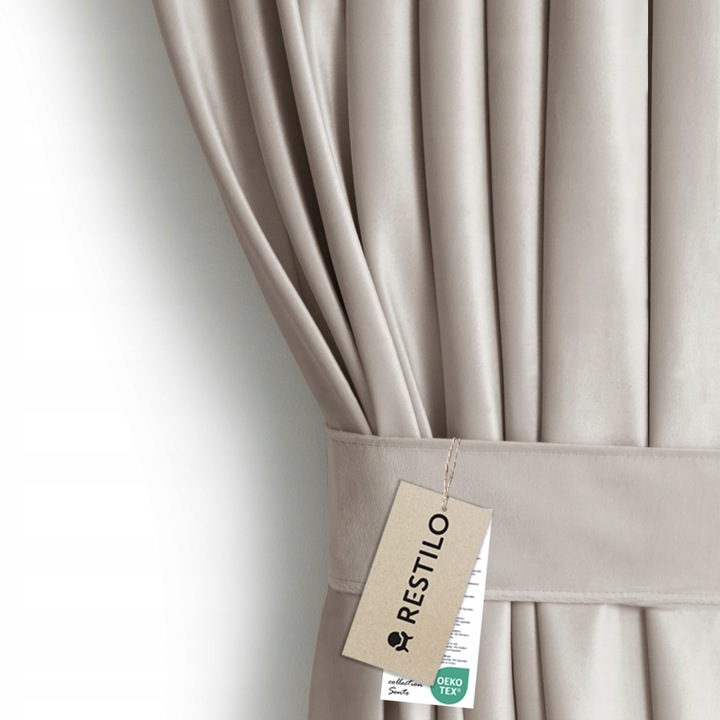 RESTILO Zasłona welurowa plus szarfa up taśma 140x245 Chłodny Beż do