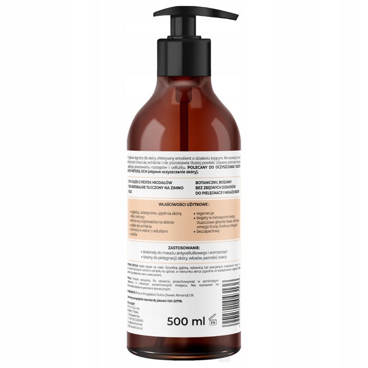 Olejek do masażu krocza olej ze słodkich migdałów z dozownikiem 500ml