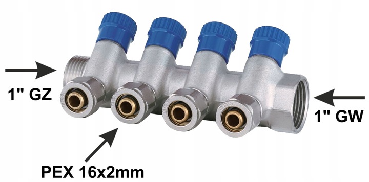 X-HOME ROZDZIELACZ PEX 1” x 16 mm 4 OBWODY SEKCJE CWU DO WODY ZIMNEJ MONO