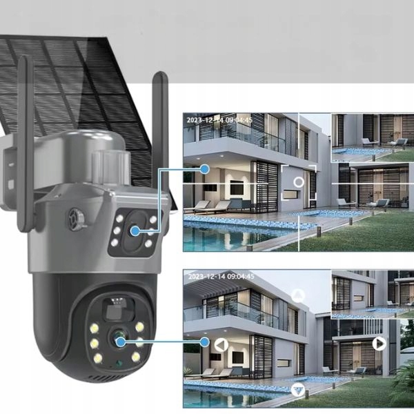 Solarna Zewnętrzna kamera dwa obiektywy 4K HD 8MP Karta SIM 4G LTE