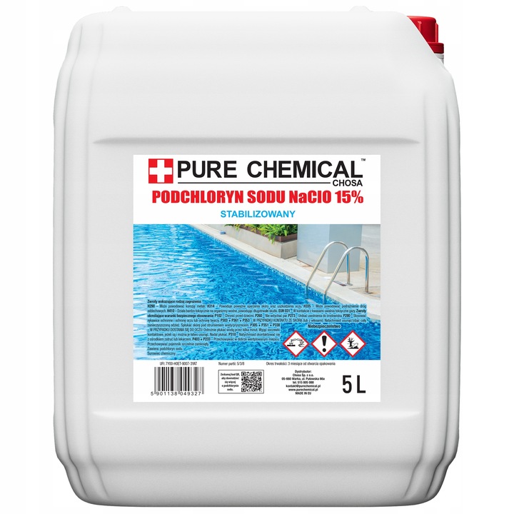 PODCHLORYN SODU 15% CHLOR W PŁYNIE DO WODY DO DREWNA 5L