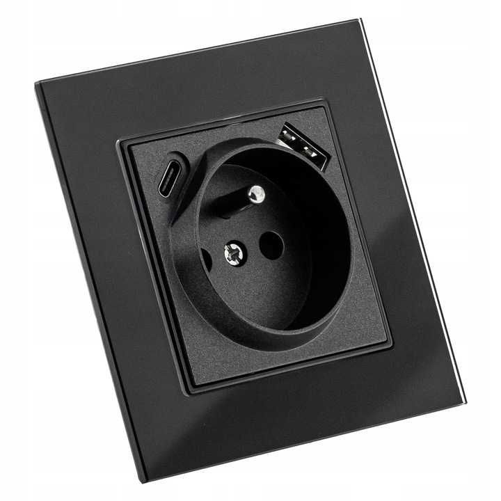 Gniazdko pojedyncze SZKLANE 230V KONTAKT z BOLCEM uziemieniem CZARNE