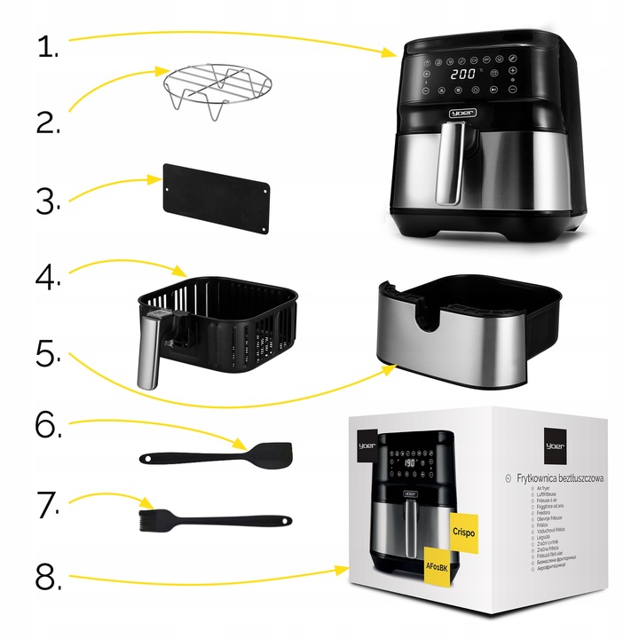 4w1 Frytkownica beztłuszczowa Air Fryer Yoer +WiFi 6L 1700W +Programator