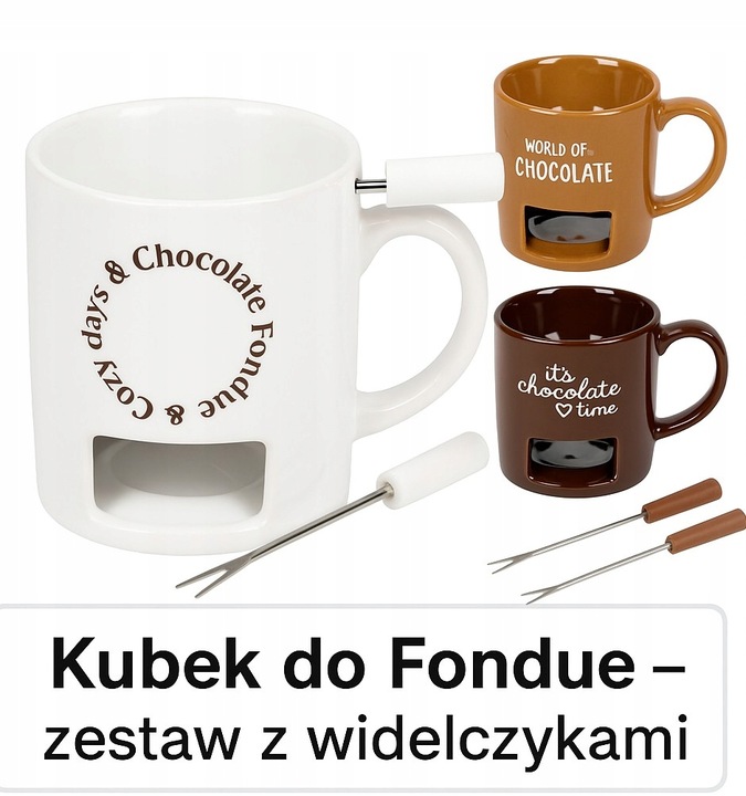 Kubek do Czekoladowego FOUNDE Podgrzewacz do czekolad ZESTAW z Widelczykami