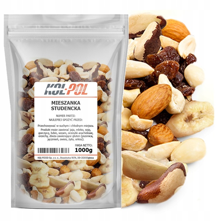 MIESZANKA STUDENCKA 1kg Orzechy bakalie naturalna przekąska jakość Kol-Pol
