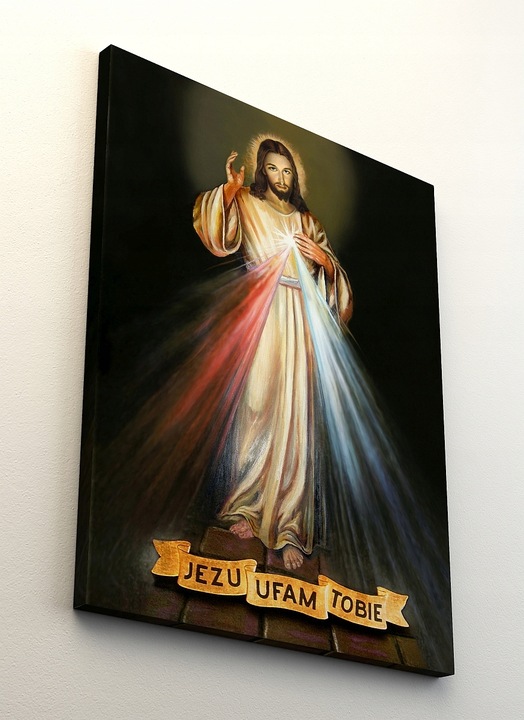 OBRAZ NA PŁÓTNIE JEZU UFAM TOBIE JEZUS MIŁOSIERNY KOMUNIA 30x40cm