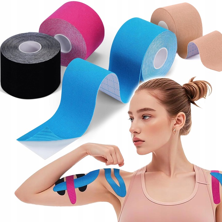 4x TAŚMA KINEZJOLOGICZNA TEJPY TAPE PLASTRY KINESIOTAPING WODOODPORNA 5M