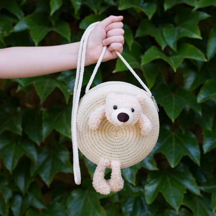 Torebka Dziecięca Pleciona Słomkowa z Misiem dla Dziewczynki na Lato