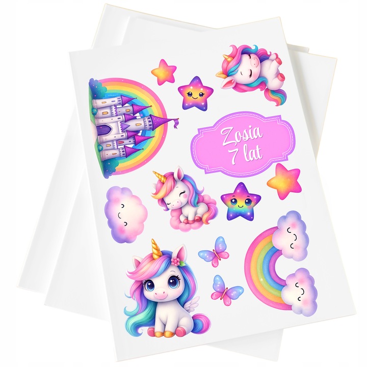 WYDRUK CUKROWY Opłatek na tort JEDNOROŻEC UNICORN TĘCZA KONIKI + TEKST