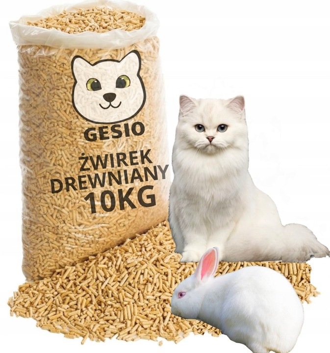 ŻWIREK PELLET DREWNIANY DLA KOTA KRÓLIKA ŚWINKI 10KG JASNY ODPYLONY