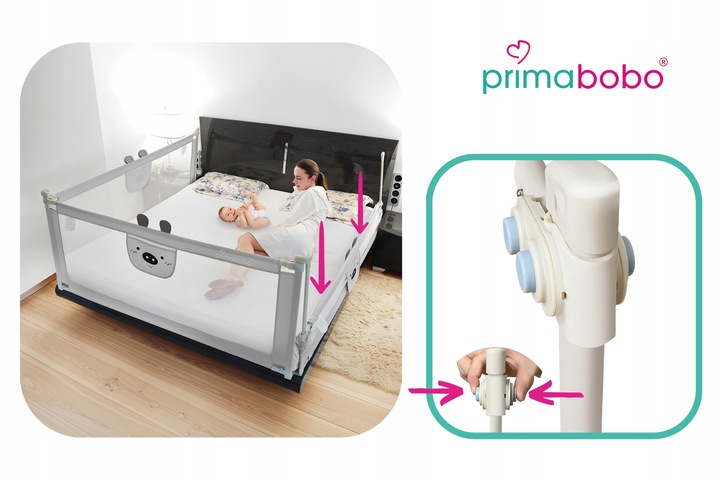 PRIMABOBO Barierka ochronna do łóżka MIŚ 180cm SKŁADANA, dla dzieci