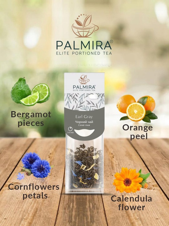 Herbata czarna liściasta Earl gray olej bergamotki Deluxe Palmira 15 saszet