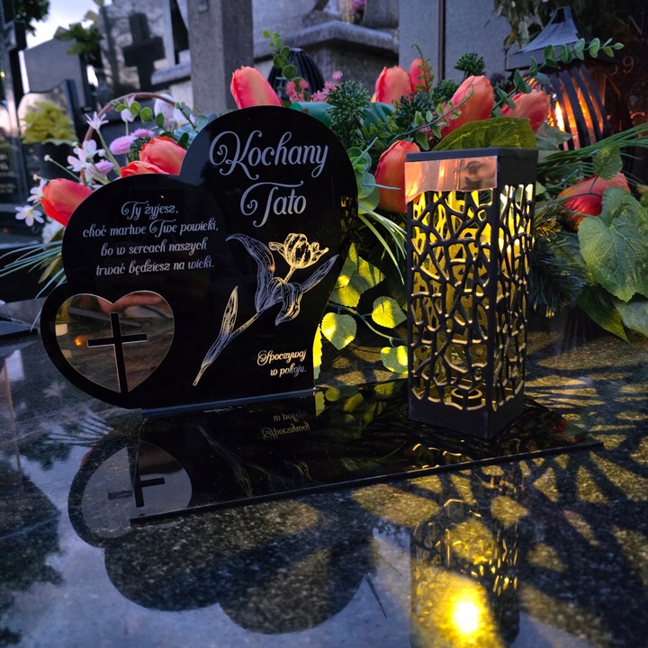 ZNICZ SOLARNY z Grawerem Wieczna Lampka Latarenka LED STATUETKA dla taty