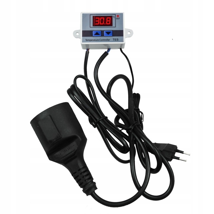 TERMOSTAT ELEKTRONICZNY CYFROWY REGULATOR TEMPERATURY + gniazdo + wtyk