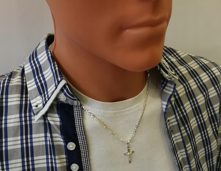 SREBRNY ŁAŃCUSZEK MĘSKI NASZYJNIK PANCERKA SREBRO 925 Z KRZYŻYKIEM GRAWER