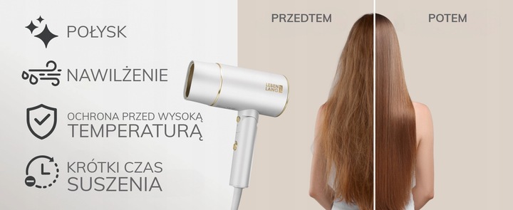 Suszarka do włosów mała LEBENLANG 2100W jonizacja składana zimny