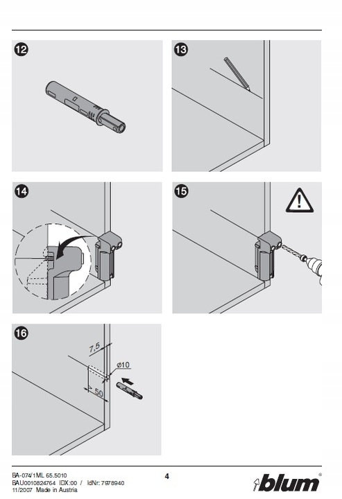 BLUM 65.5010 wzornik wiert. do BLUMOTION i TIP-ON