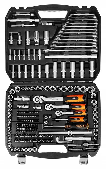 Klucze nasadowe 1/2", 3/8", 1/4", zestaw 220 elementów Neo Tools 10-220