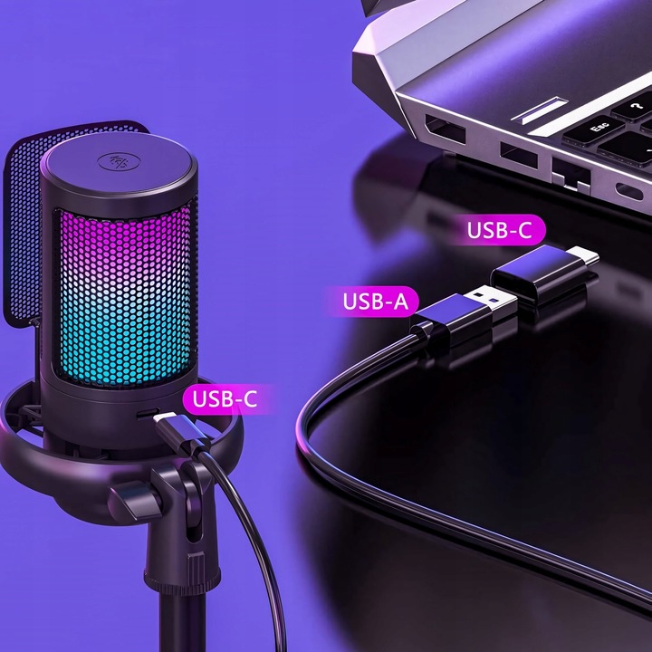 MIKROFON GAMINGOWY USB DO KOMPUTERA POP-FILTER POJEMNOŚCIOWY WYCISZ FUNKCJA