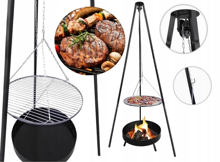 GRILL OGRODOWY WISZĄCY TRÓJNÓG PALENISKO WĘGLOWY 5