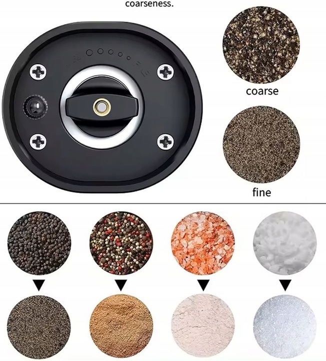 ELEKTRYCZNY MŁYNEK DO PIEPRZU SOLI PRZYPRAW AKUMULATOROWY ŁADOWANIE