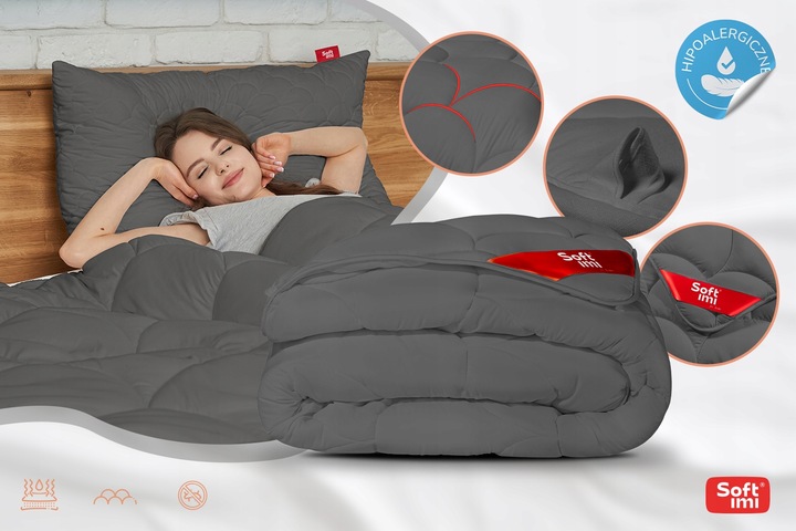 KOŁDRA CAŁOROCZNA ANTYALERGICZNA 140X200 SZARA Z POLSKI CIEPŁA 4 PORY ROKU