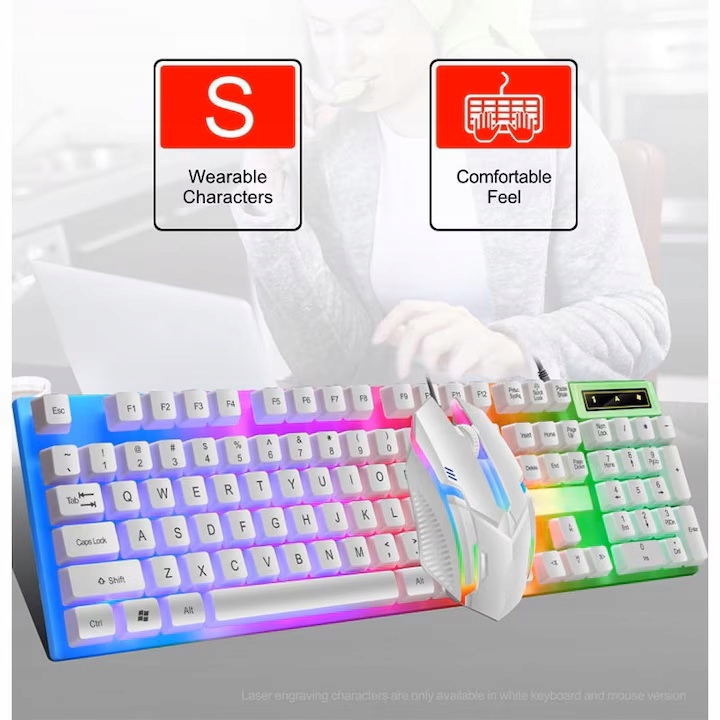 Zestaw sprzętu dla graczy, klawiatura, mysz, NAXSIR , 7 kolorów, biały