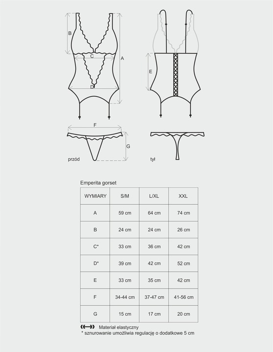 Obsessive gorset i stringi Emperita czarny 2XL