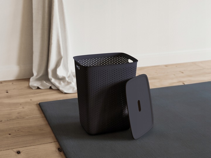 DUŻY KOSZ NA PRANIE BIELIZNĘ Z POKRYWĄ POJEMNY 60L CZARNY ELEGANCKI