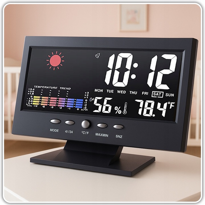 Cyfrowa stacja pogody – zegar, budzik, termometr, higrometr, kalendar
