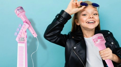 GITARA ELEKTRYCZNA ROCKOWA Z MIKROFONEM NA STATYWIE KARAOKE DLA DZIECI