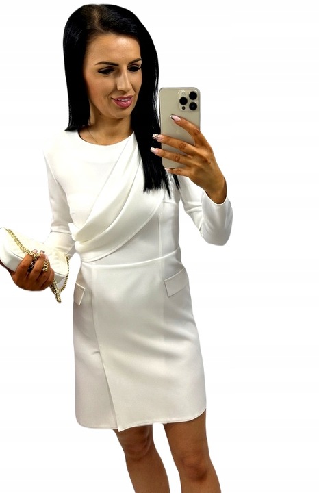 Elegancka sukienka z szarfą, plisą idealna na komunię i chrzciny ECRU M