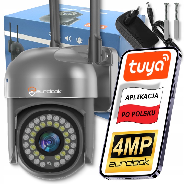 Zewnętrzna Kamera WiFi Obrotowa 4MPx Tuya SMART Bezprzewodowa SZARA CZARNA