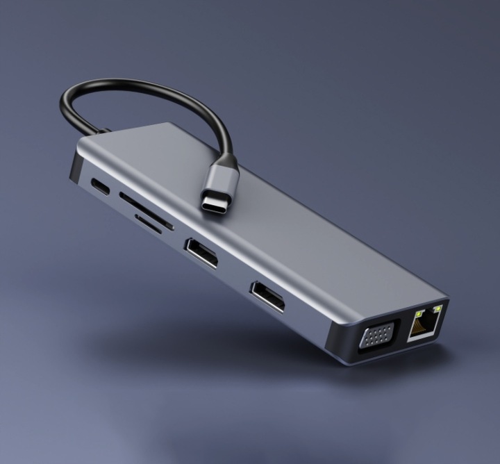 ADAPTER HUB Stacja Dokująca 12w1 USB-C 2x HDMI VGA USB Jack SD Ethernet LAN