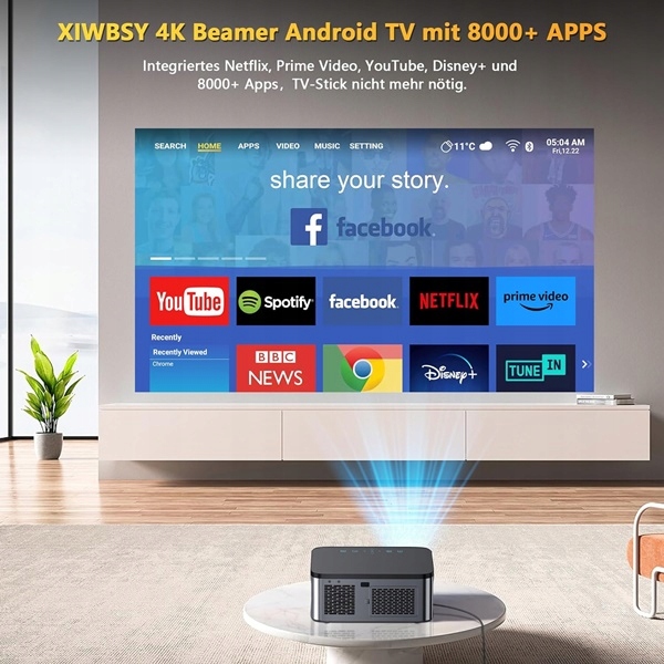 Projektor Rzutnik LED Android Smart TV Full HD 1080p 5G WiFi XIWBSY T07 (N)