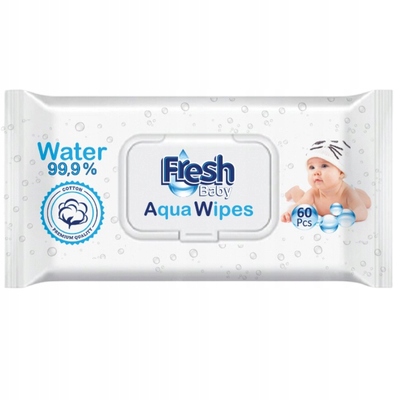 6x60 Chusteczki Nawilżane AQUA WIPES dla Dzieci Mokre 99% Pure Water