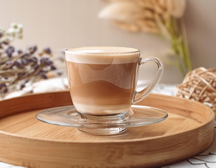 Filiżanki szklane DUŻE Luna 320ml + Spodek komplet 6szt na kawę latte