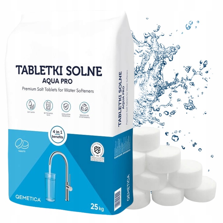 SÓL TABLETKI SOLNE DO ZMIĘKCZACZ STACJI ZMIĘKCZACZY UZDATNIANIA WODY 25 KG