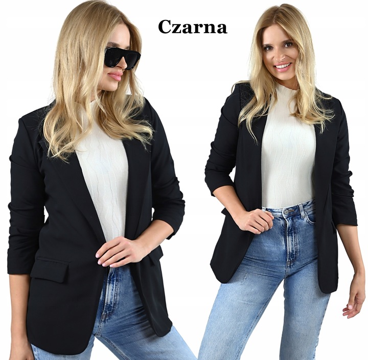 Czarna MARYNARKA damska Żakiet kobiecy Elegancki Plus Size dłuższy 6XL/52