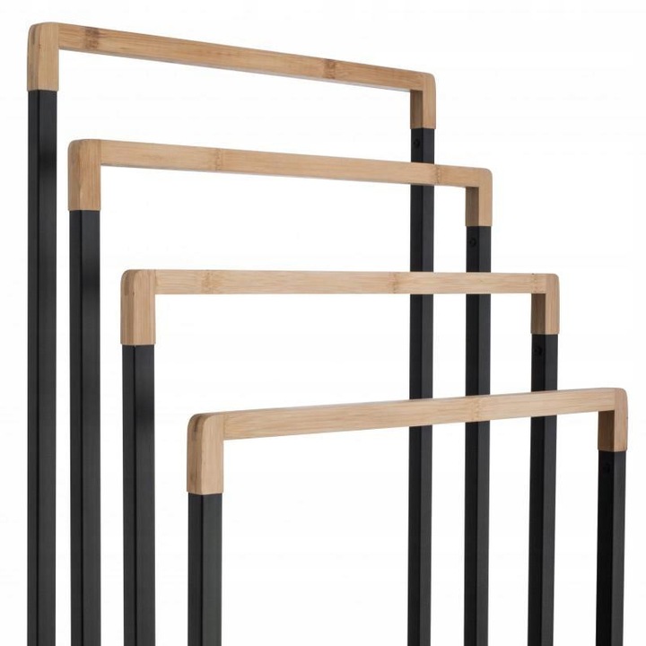 Stojak łazienkowy wieszak na ręczniki czarny stojący do łazienki bambus