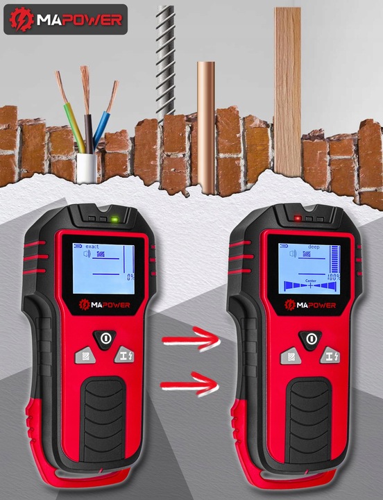 WYKRYWACZ PRZEWODÓW DETEKTOR DREWNA METALU KABLI RUR W ŚCIANIE MAPOWER