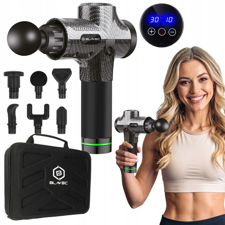 Pistolet Do Masażu Masażer Do Ciała Szyi Karku Pleców Stóp + 6 Końcówek Pro