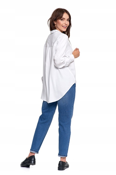 ELEGANCKA KOSZULA DAMSKA OVERSIZE WYDŁUŻONY TYŁ MODNA BLUZKA MORAJ