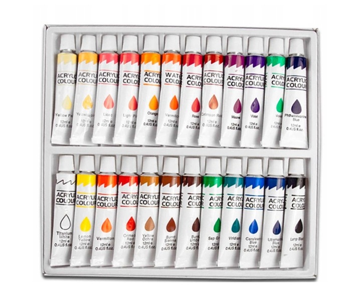 Farby akrylowe 24x12 ml Loveart Zestaw 24 kolorów farb akrylowych do płótna